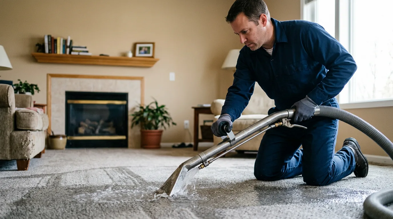 Water damage restoration technician working near Hallsville, MO